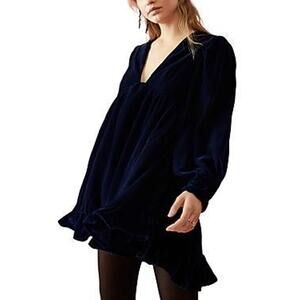 007 NWT Free People Estella Velvet Mini Dress | Color Navy | Size S